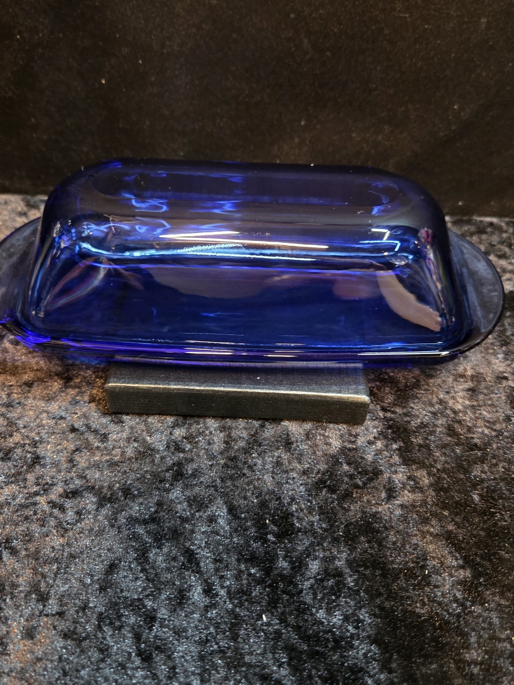 VINTAGE Cobalt Blue Glass Butteri Dish w/Lid Anchor Hocking Made in USA NICE!